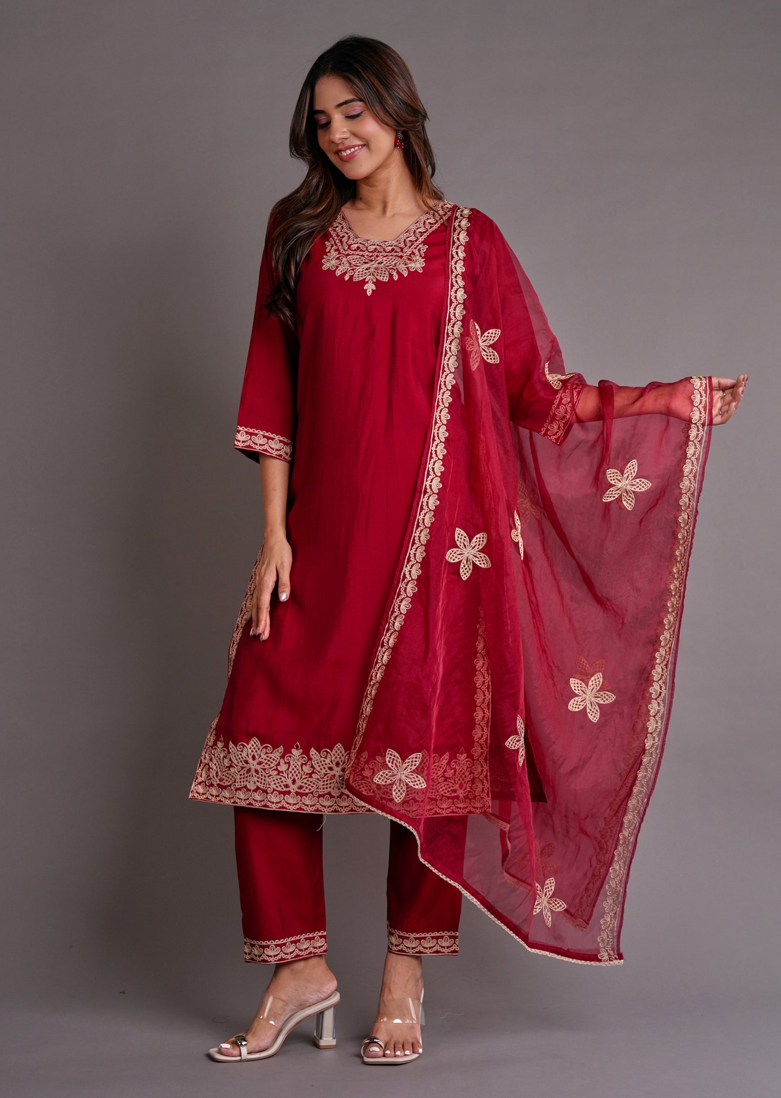 Maroon Silk Straight Cut Suit