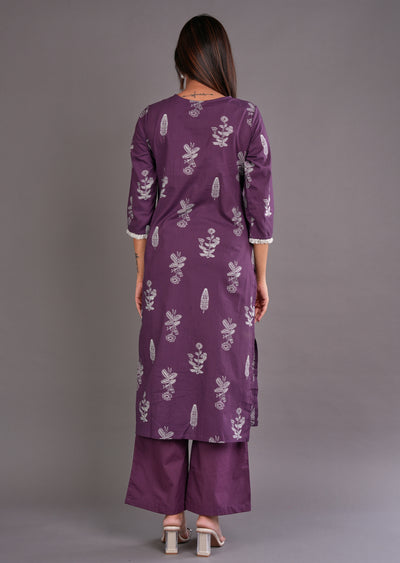 Purple Cotton Straight Cut Suit