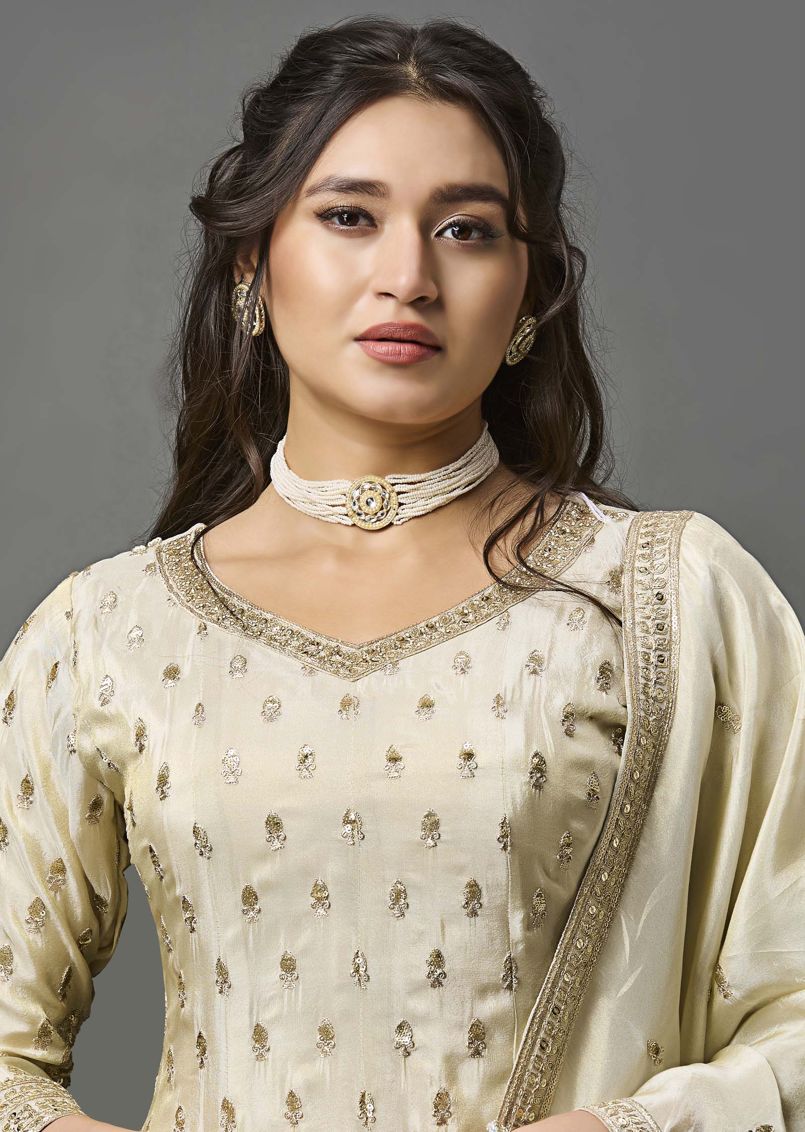 Beige Tissue Anarkali Suit