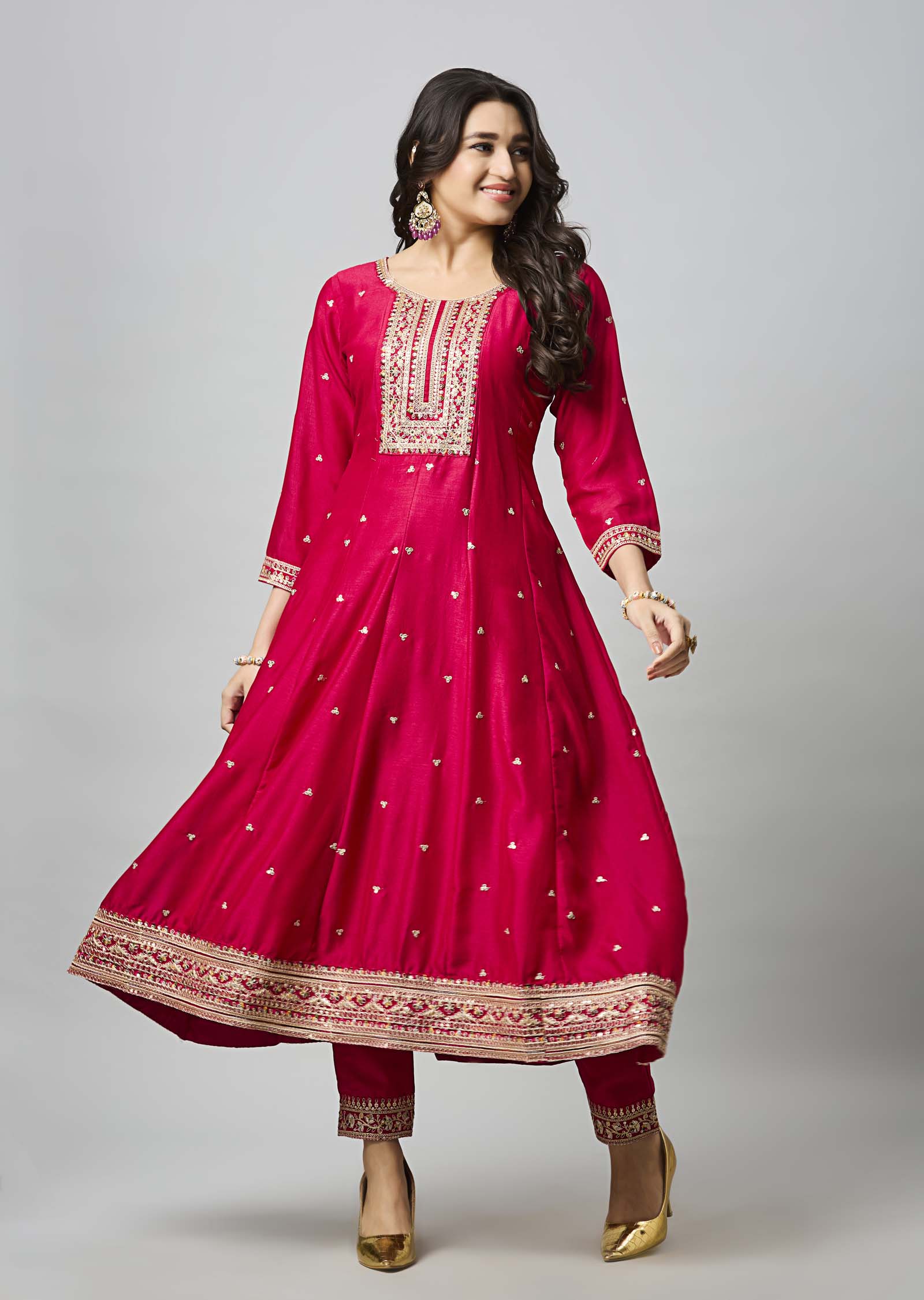 Rani Pink Soft Silk Anarkali Suit