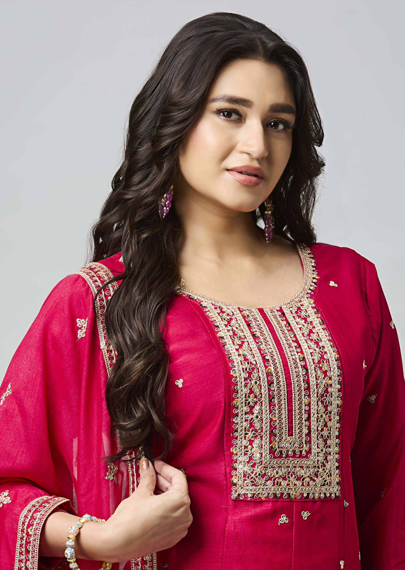 Rani Pink Soft Silk Anarkali Suit