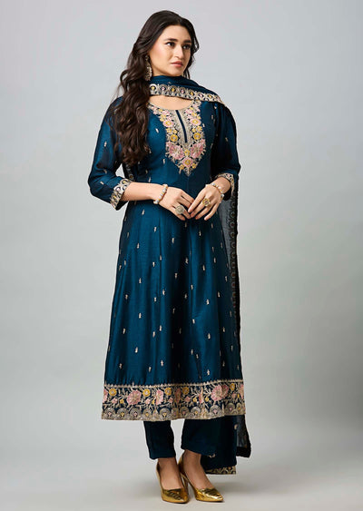 Teal Blue Soft Silk Anarkali Suit