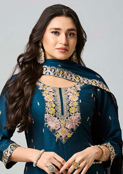 Teal Blue Soft Silk Anarkali Suit