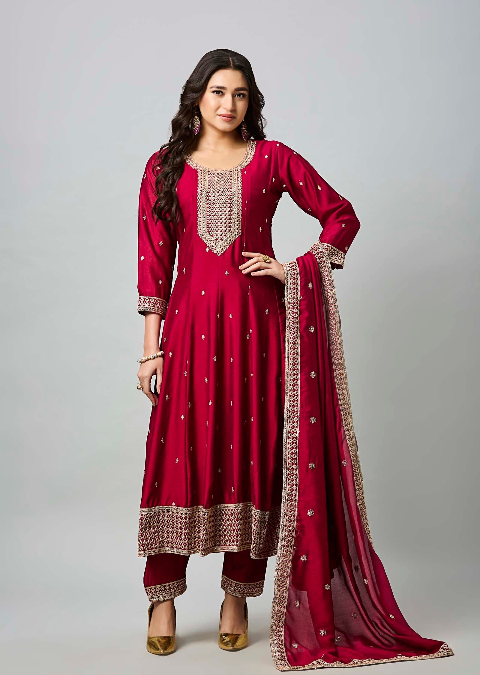 Maroon Soft Silk Anarkali Suit