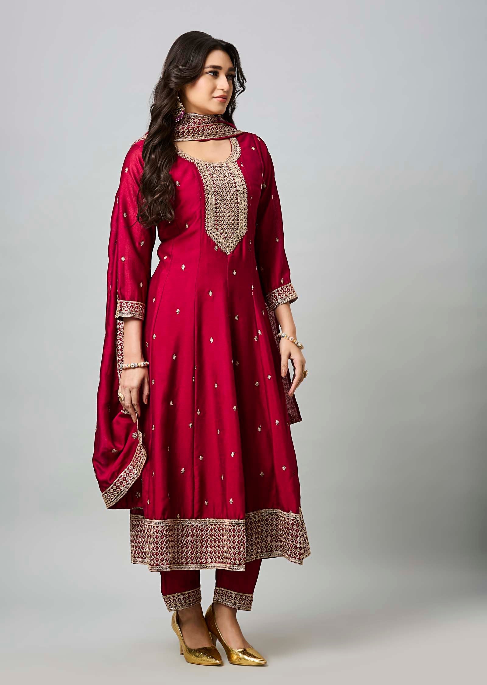 Maroon Soft Silk Anarkali Suit