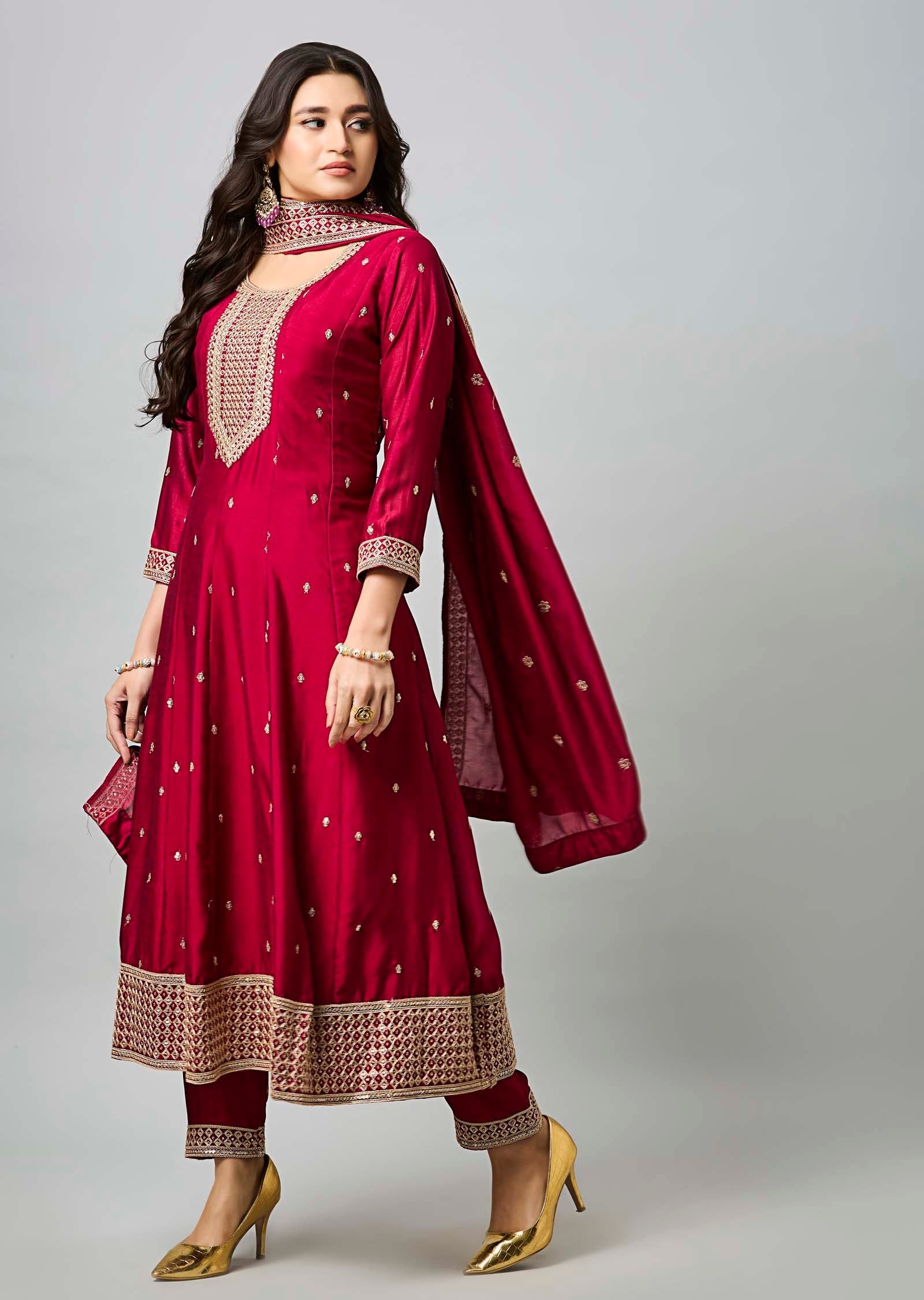 Maroon Soft Silk Anarkali Suit