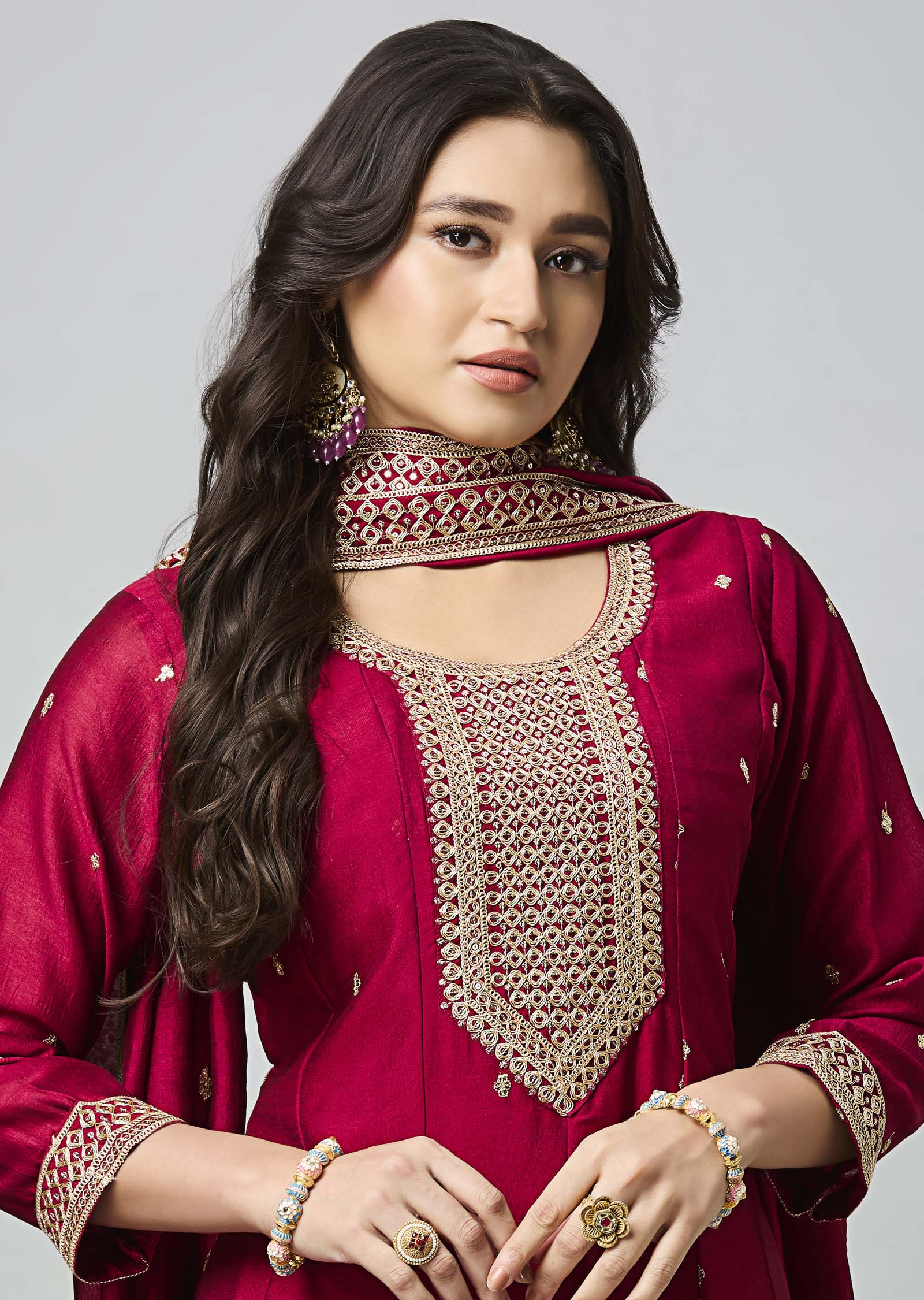 Maroon Soft Silk Anarkali Suit