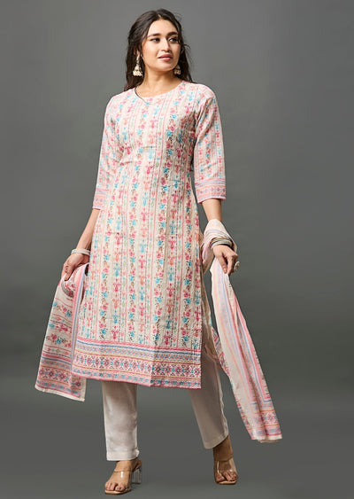 Cream Cotton Straight Cut Suit