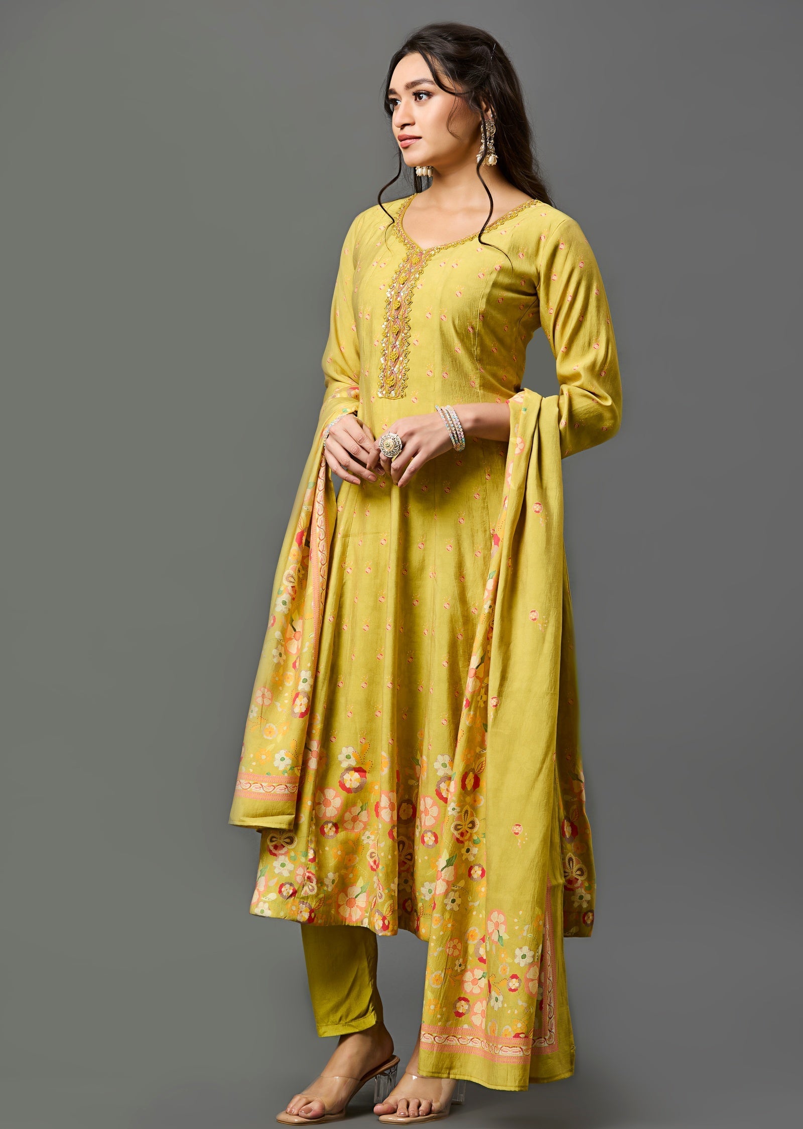 Lime Green Silk Anarkali Suit