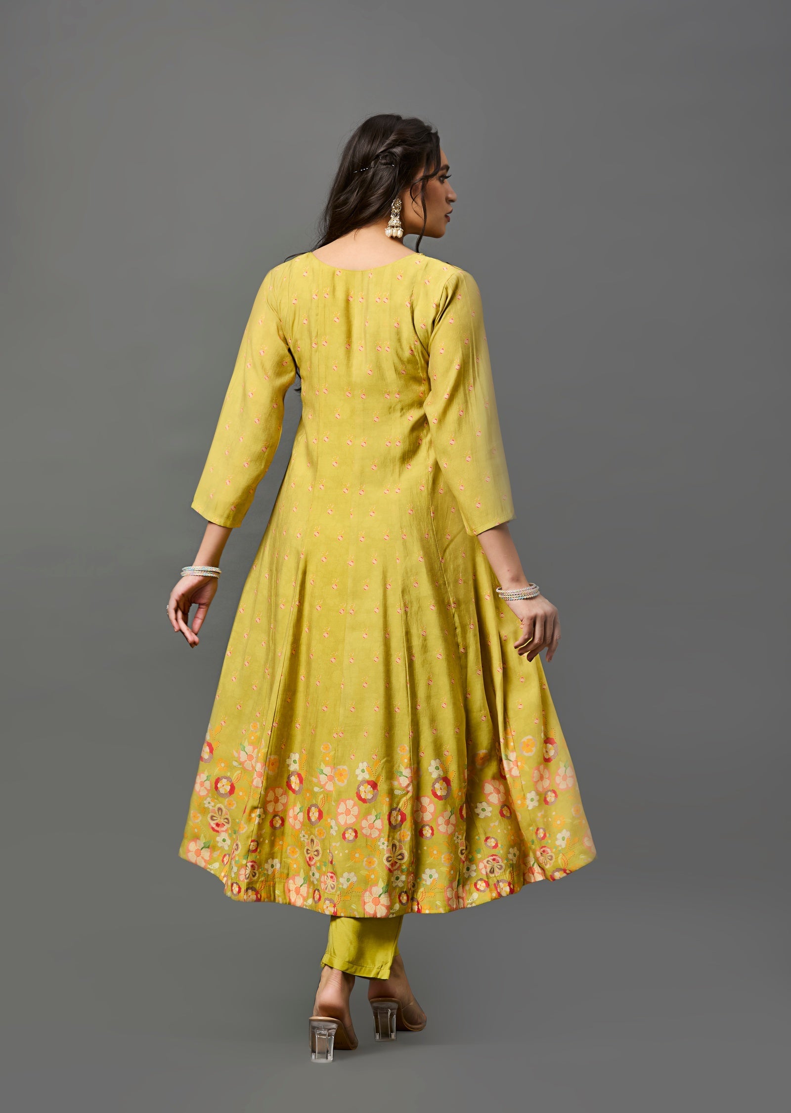 Lime Green Silk Anarkali Suit