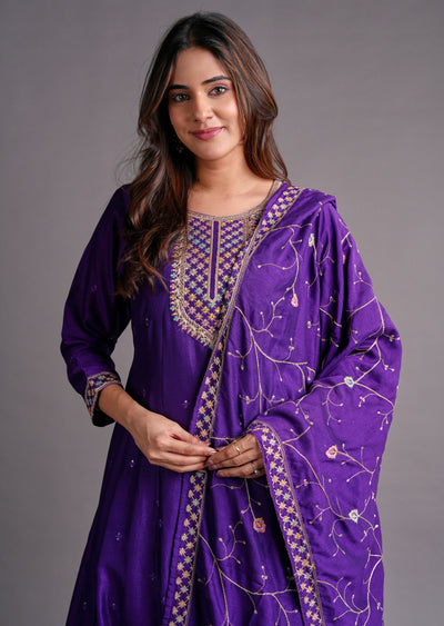 Purple Silk Anarkali Suit