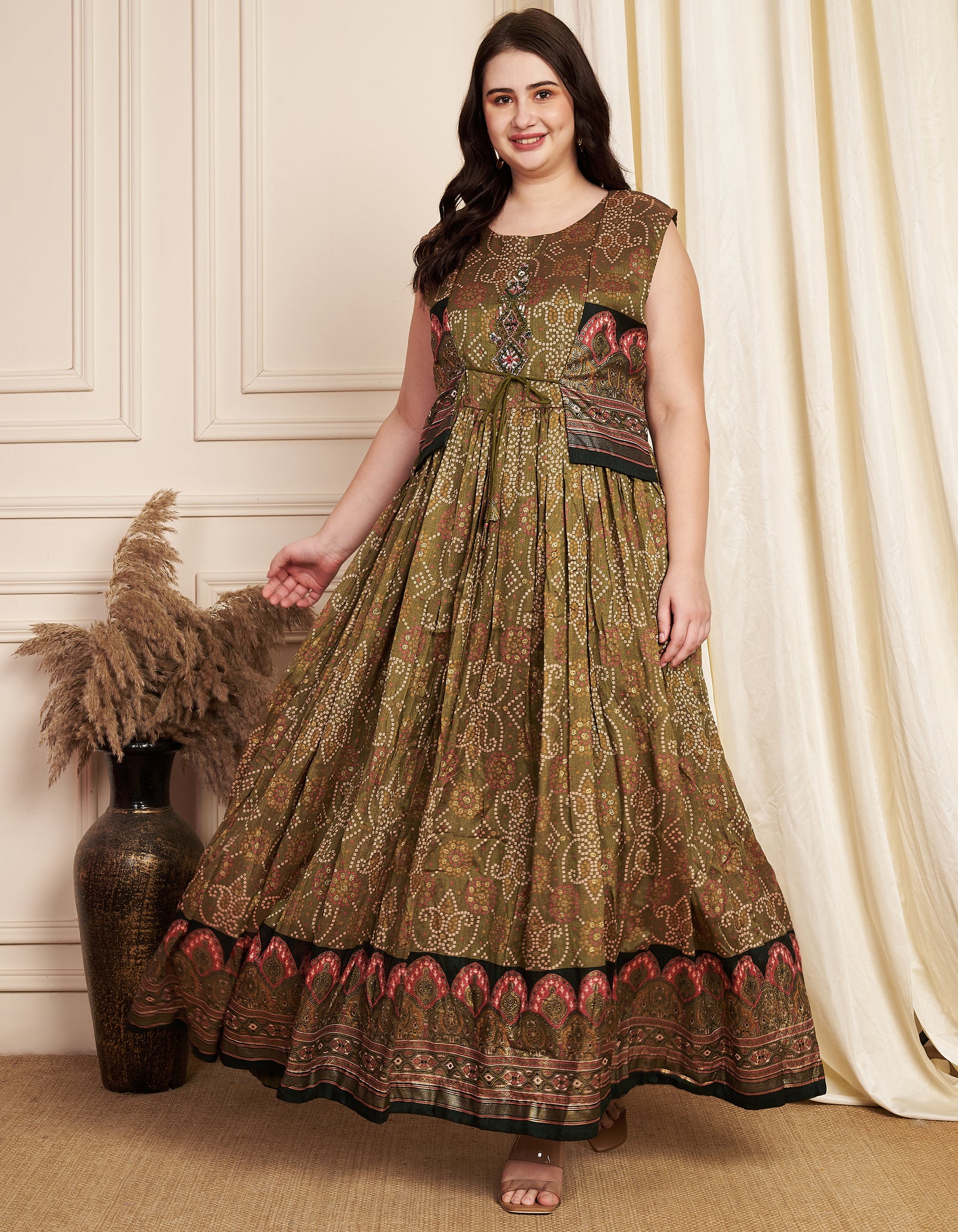Mehendi Green Silk Long Dress