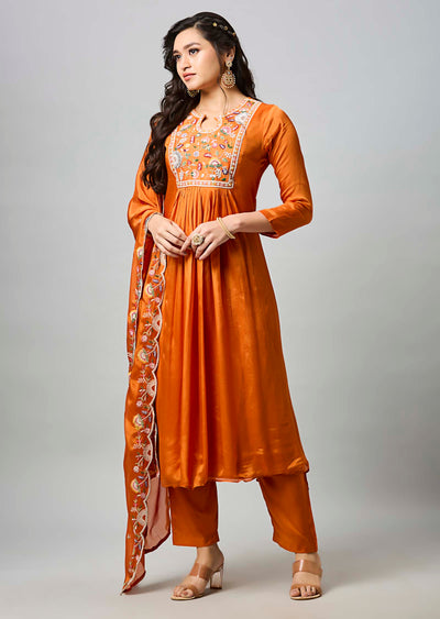 Orange Chinnon Anarkali Suit