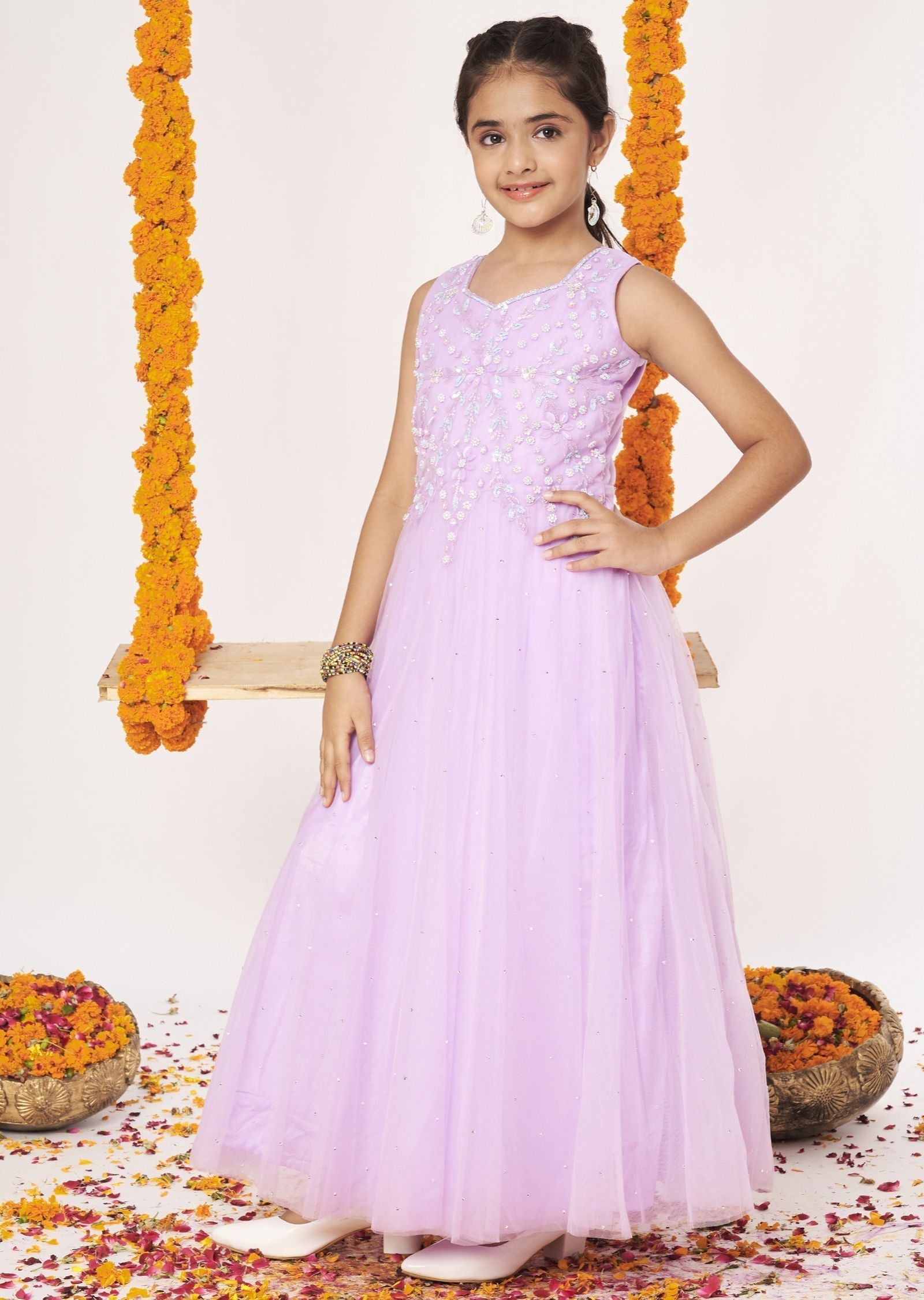 Purple Net Ethnic Gown