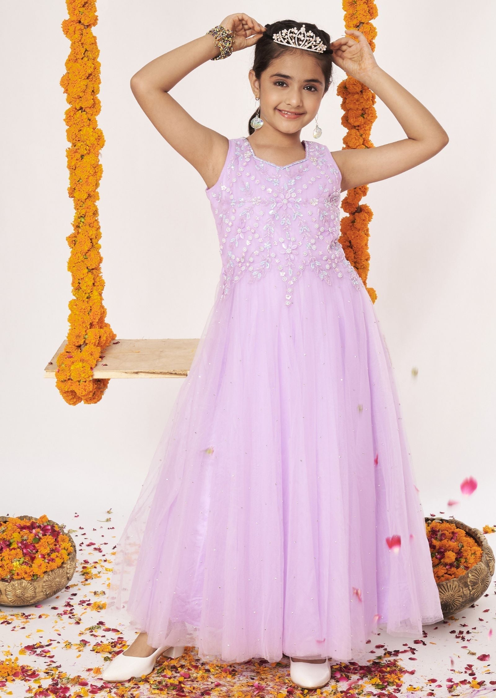 Purple Net Ethnic Gown