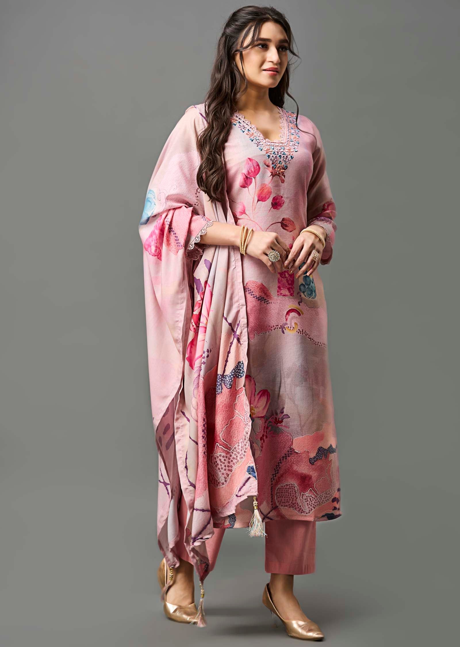 Pink Linen Cotton Straight Cut Suit