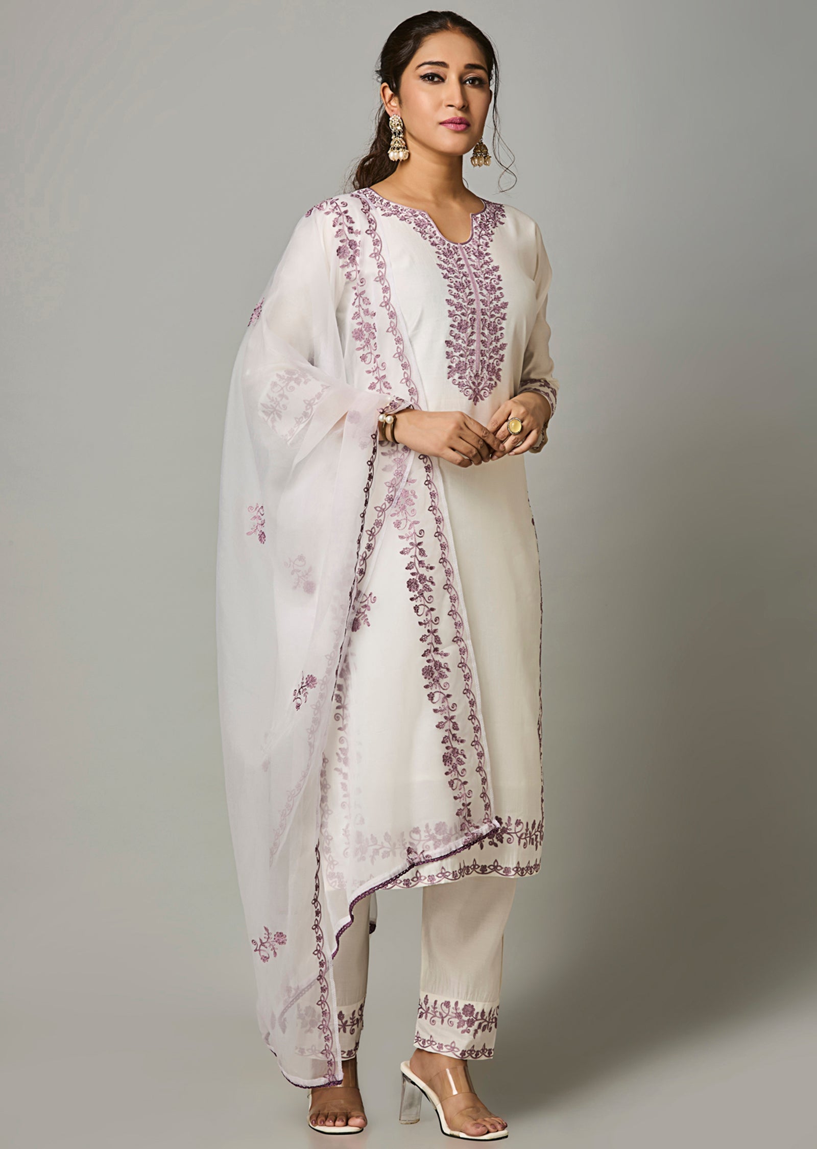 Off White Russion Silk Straight Cut Suit