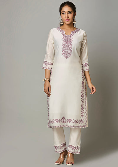 Off White Russion Silk Straight Cut Suit