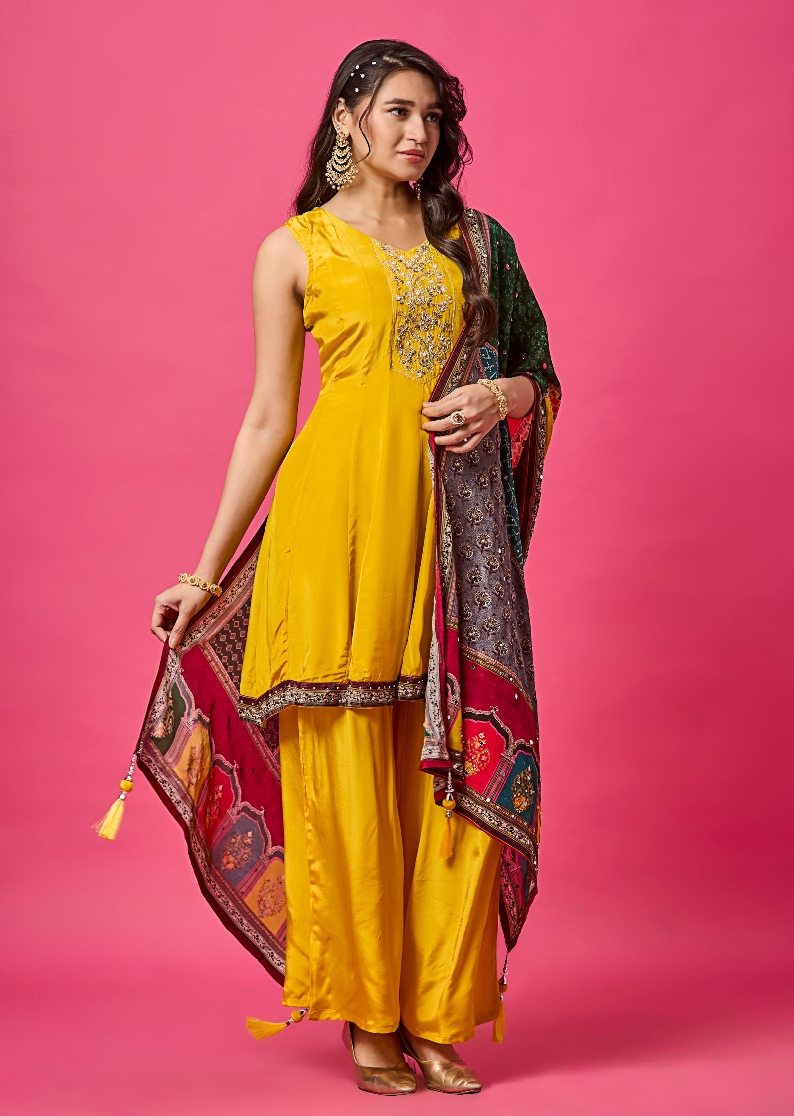 Yellow Crepe Anarkali Suit