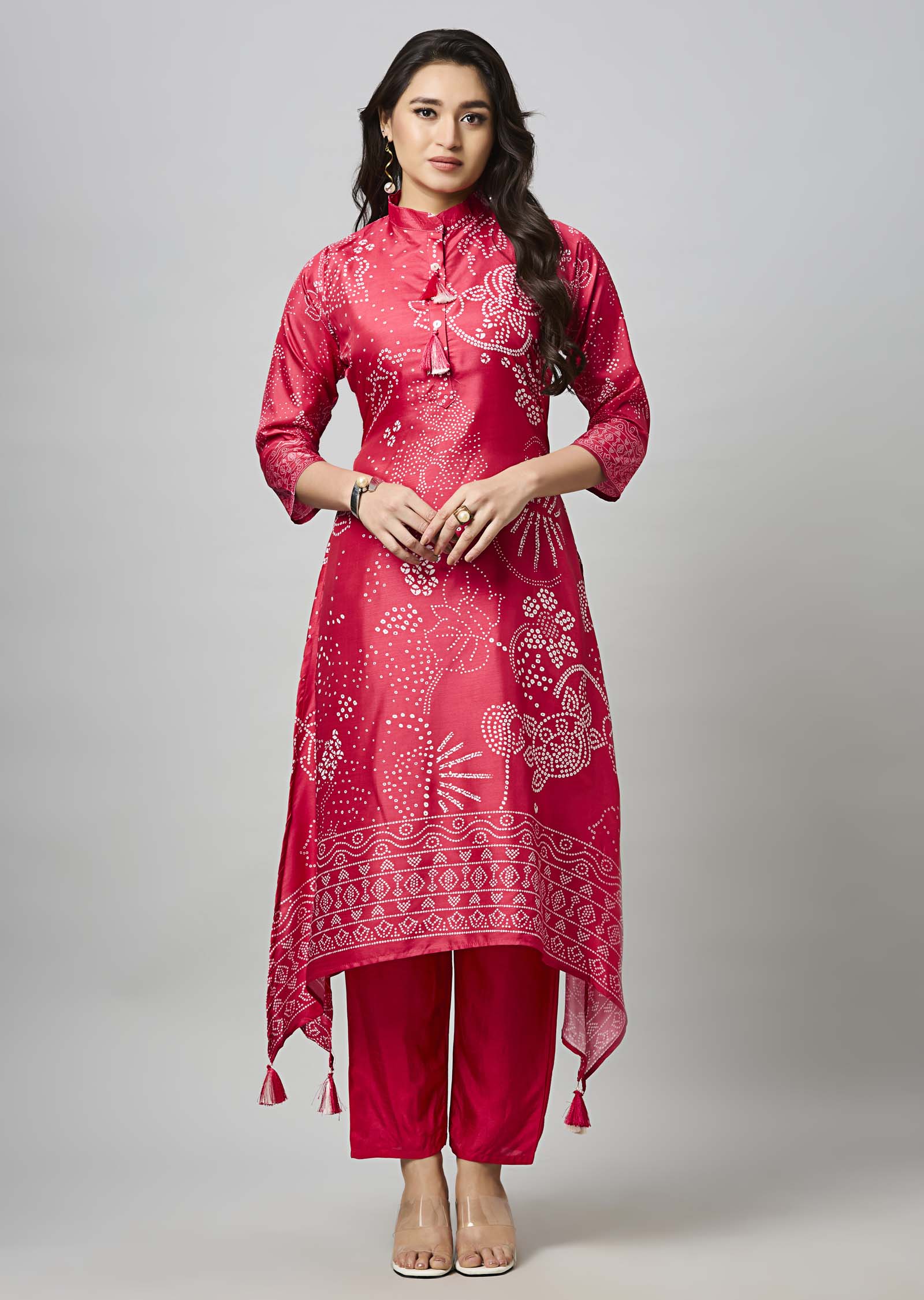 Dark Pink Soft Silk Straight Cut Kurti Set