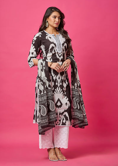 Black & White Cotton Straight Cut Suit