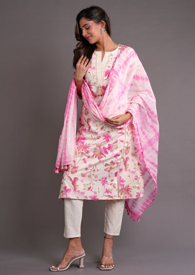 Pink Cotton Straight Cut Suit
