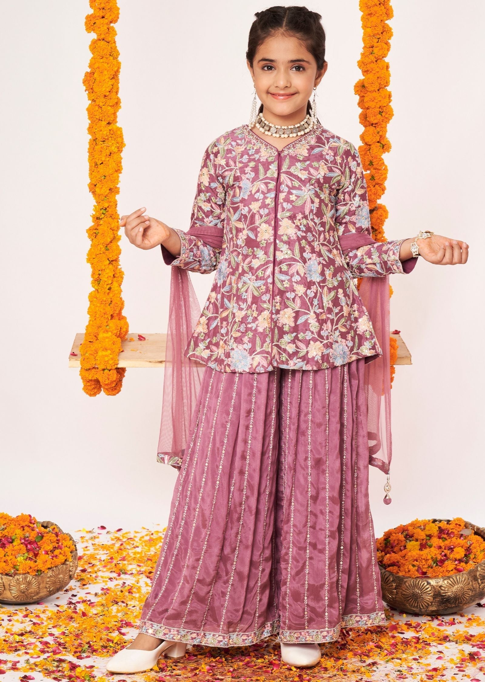 Mauve Chinnon Gharara Set