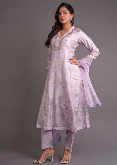 Lilac Silk Anarkali Suit