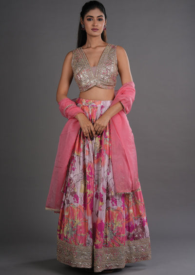 Onion Pink Tissue Lehenga