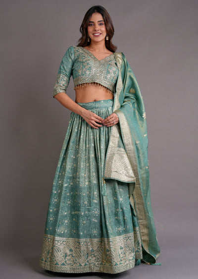 Dusty Green Tissue Silk Lehenga
