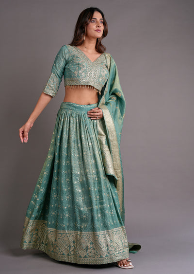 Dusty Green Tissue Silk Lehenga
