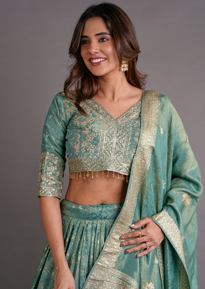 Dusty Green Tissue Silk Lehenga