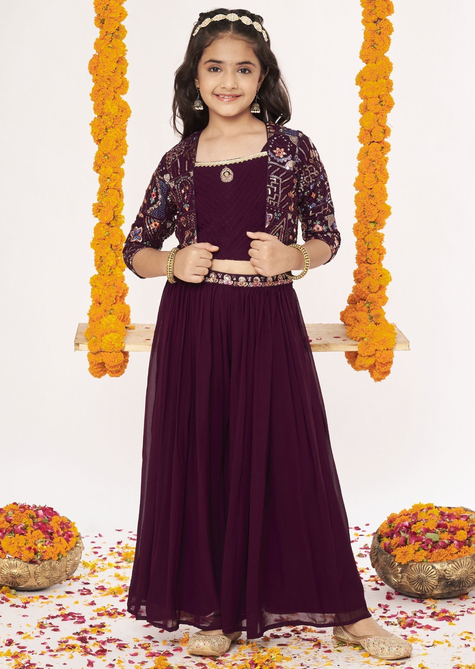 Red Georgette Gharara Set