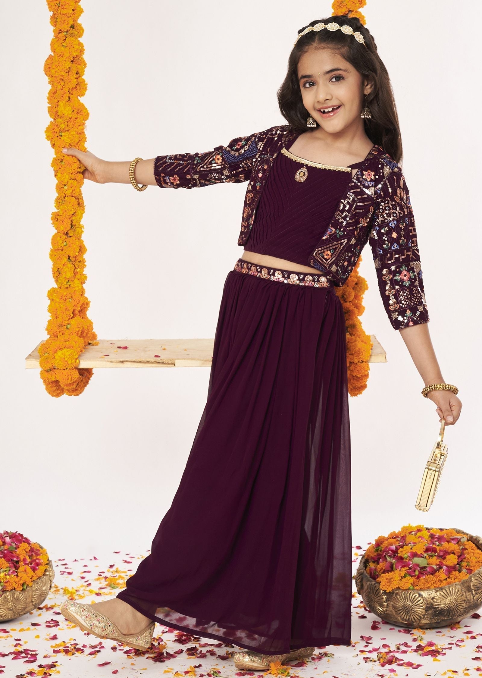 Red Georgette Gharara Set