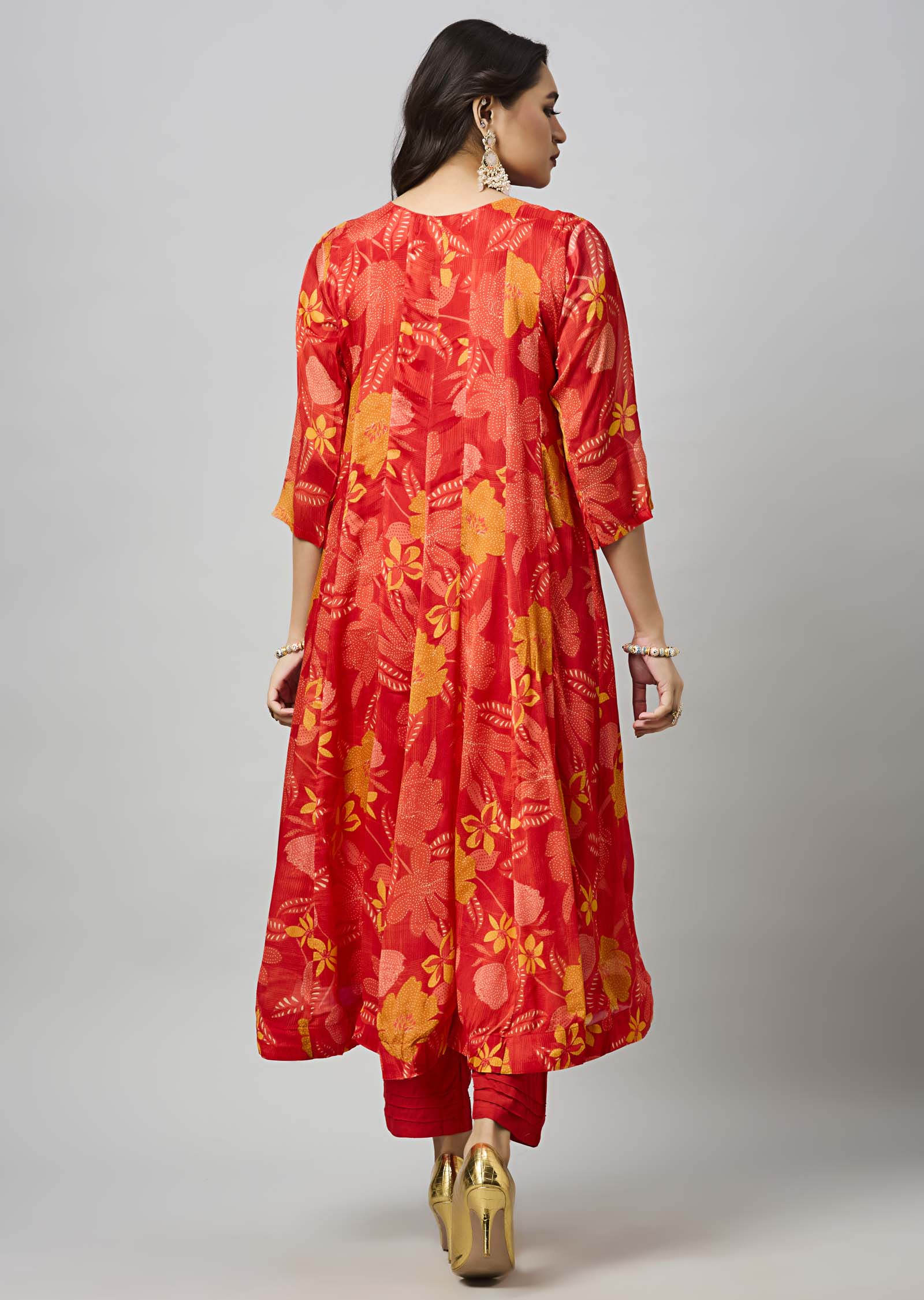 Red Chinnon Anarkali Suit