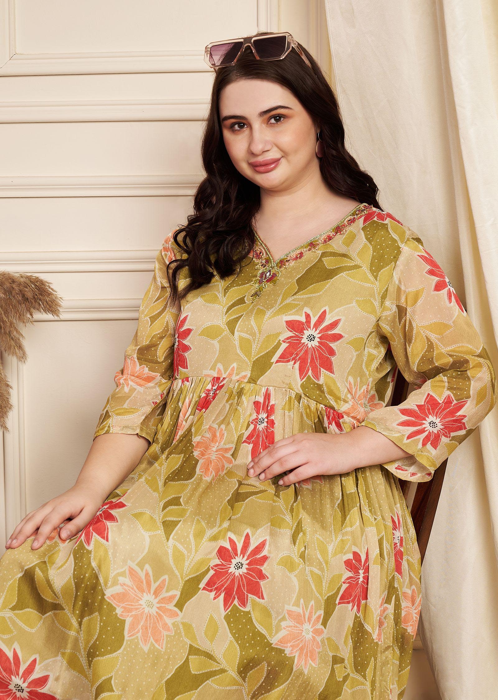 Mehendi Green Chinnon Long Dress