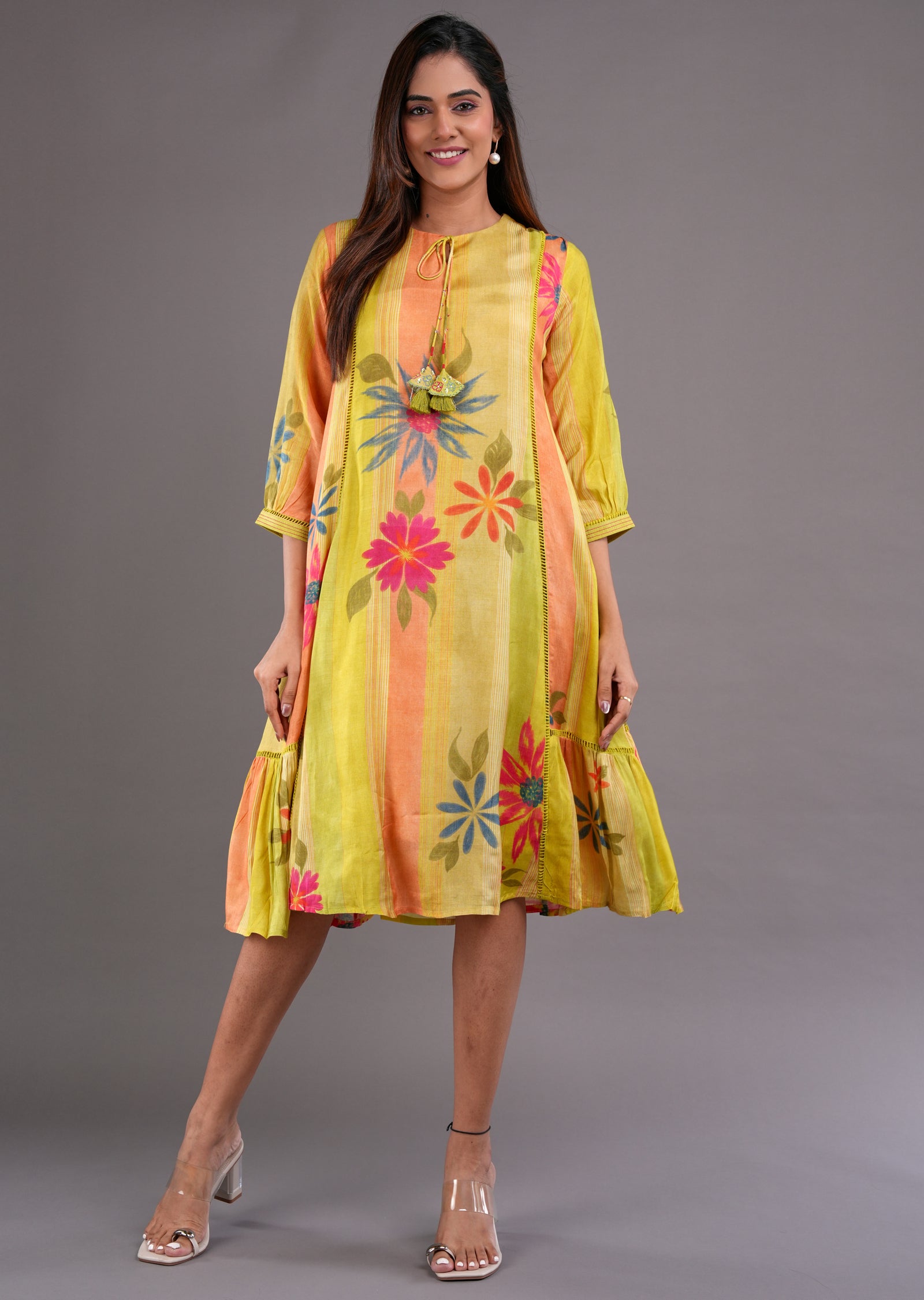 Mustard Muslin Midi Dress