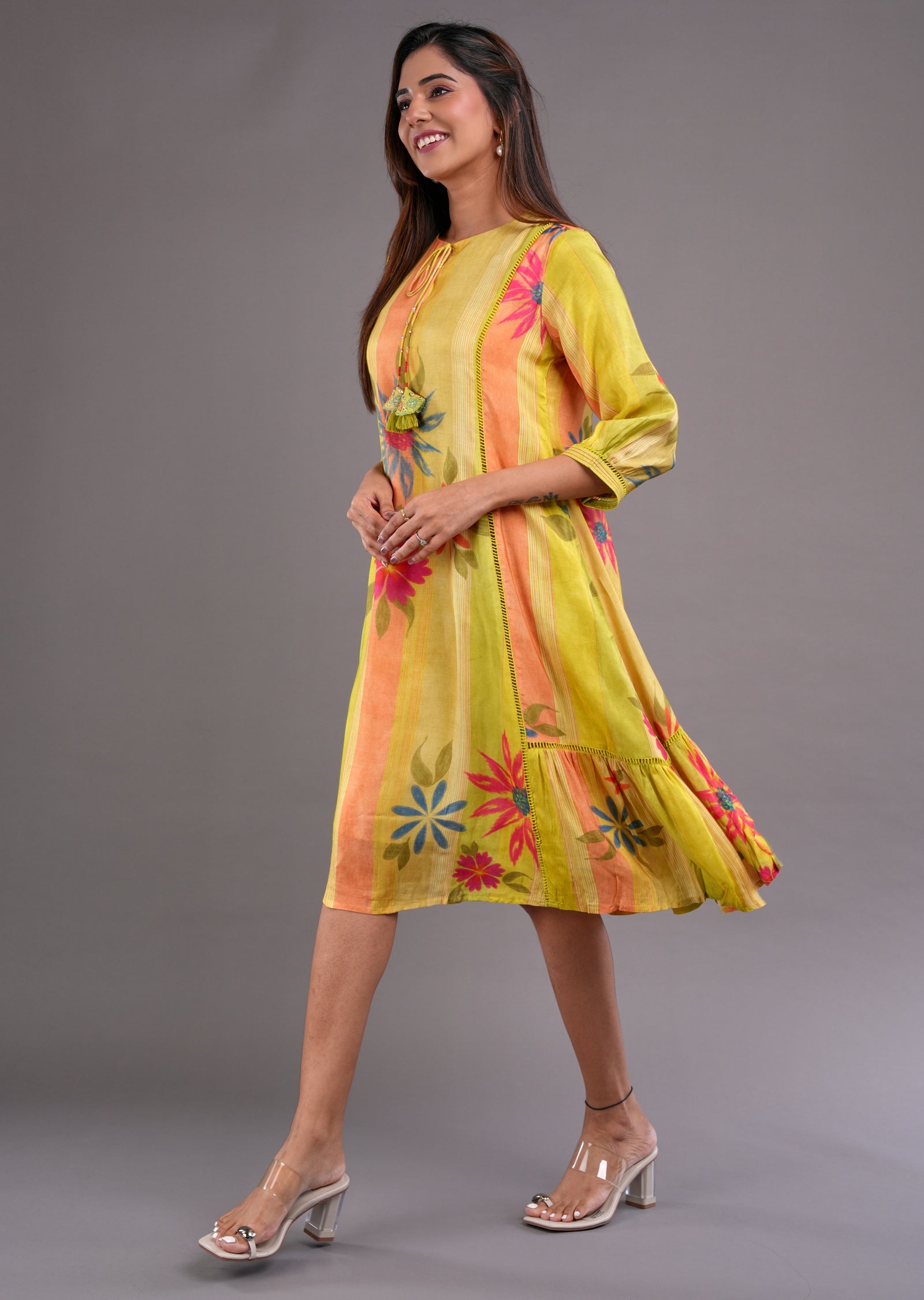 Mustard Muslin Midi Dress