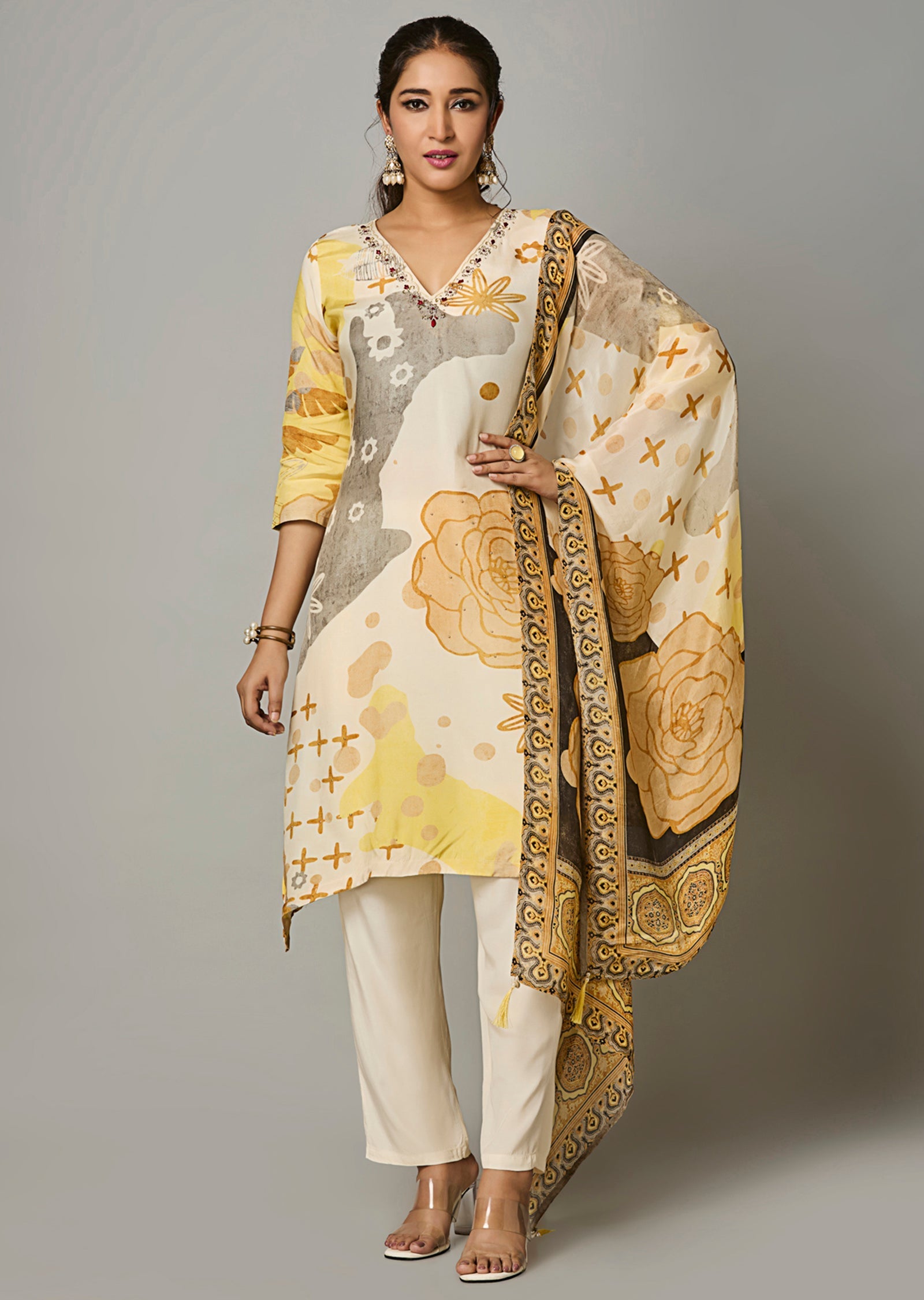 Cream Dola Silk Straight Cut Suit