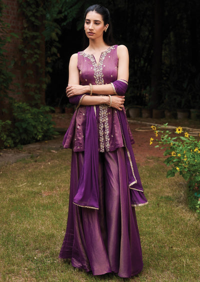 Purple Tissue Shararas Ghararas Set
