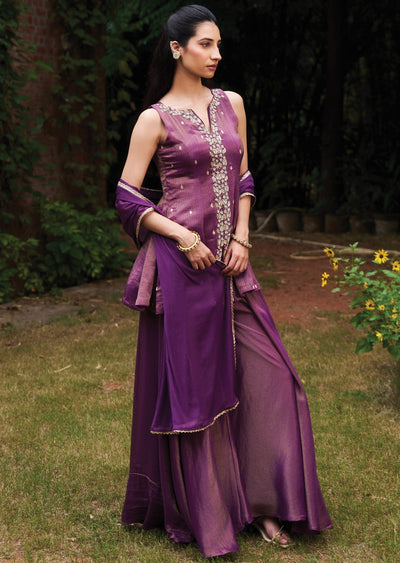 Purple Tissue Shararas Ghararas Set