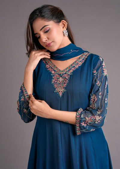 Teal Blue Georgette Anarkali Suit