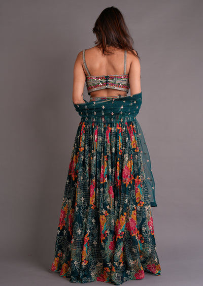 Bottle Green Georgette Lehenga