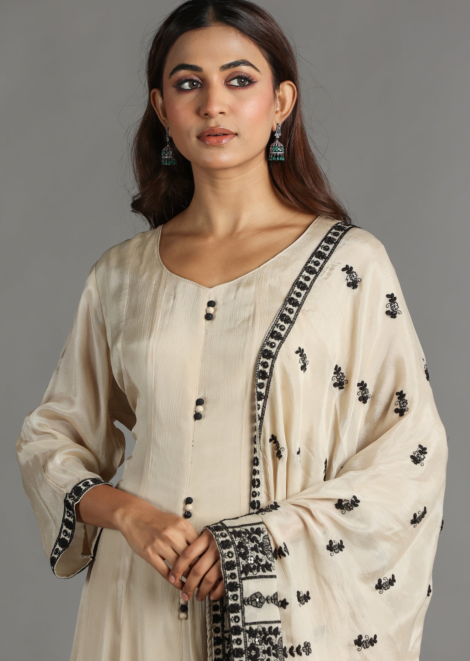 Beige Chinnon Anarkali Suit