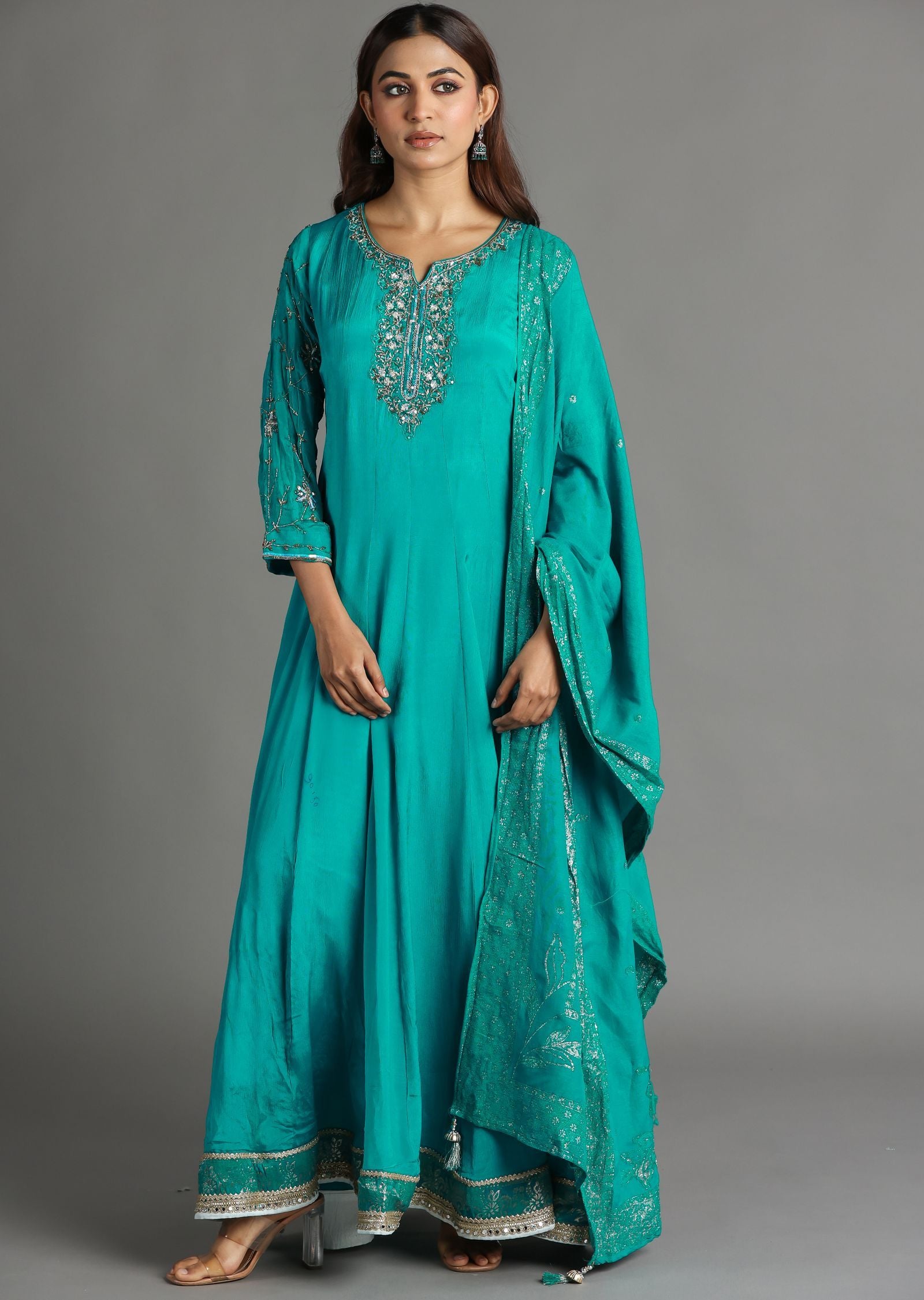 Rama Blue Chinnon Anarkali Suit