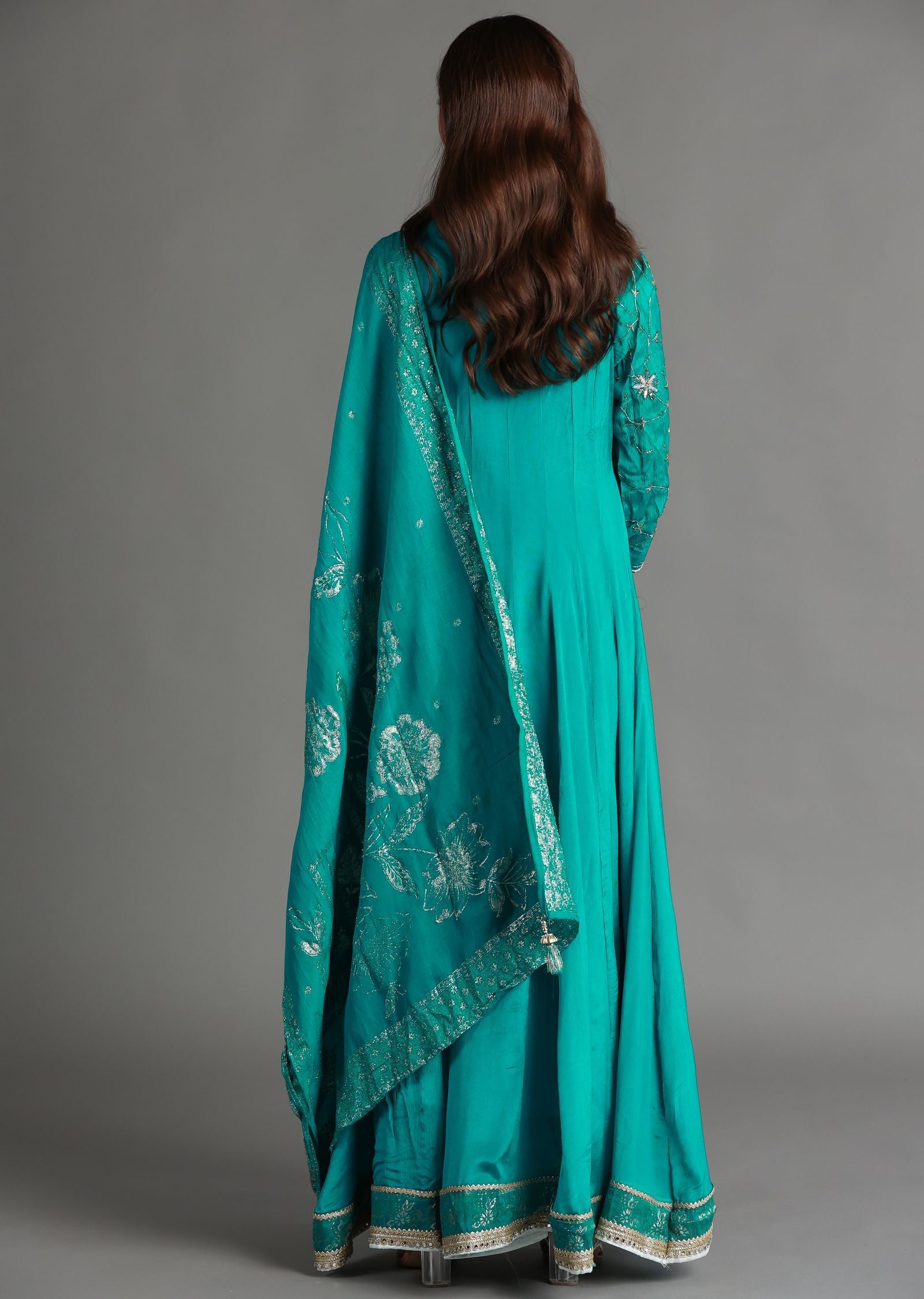 Rama Blue Chinnon Anarkali Suit