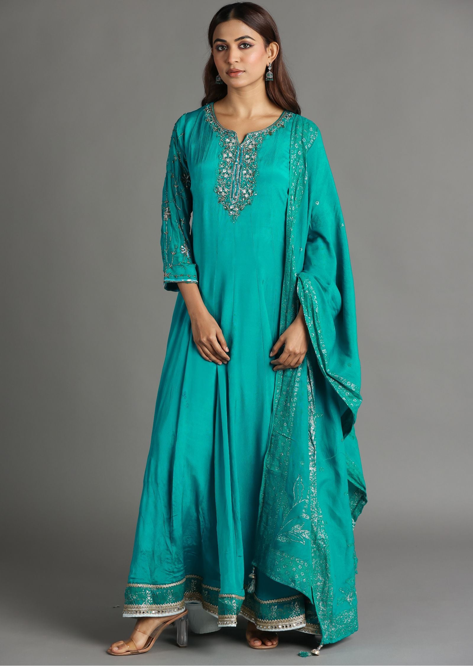 Rama Blue Chinnon Anarkali Suit