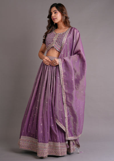 Mauve Tissue Silk Lehenga
