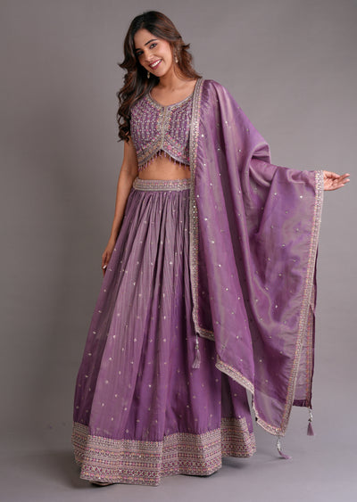 Mauve Tissue Silk Lehenga