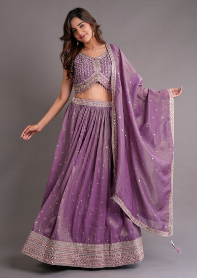 Mauve Tissue Silk Lehenga